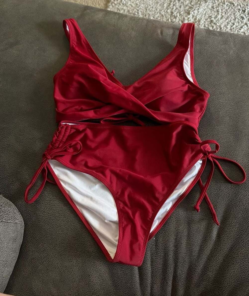 Beachsissi Red Criss Cross High Waisted Bikini Set Size L